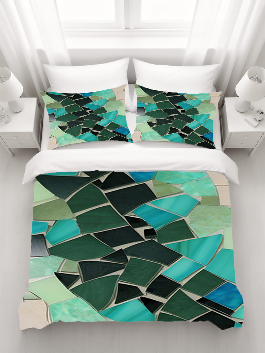 Teal Mosaic Geometric Pattern Duvet Cover
