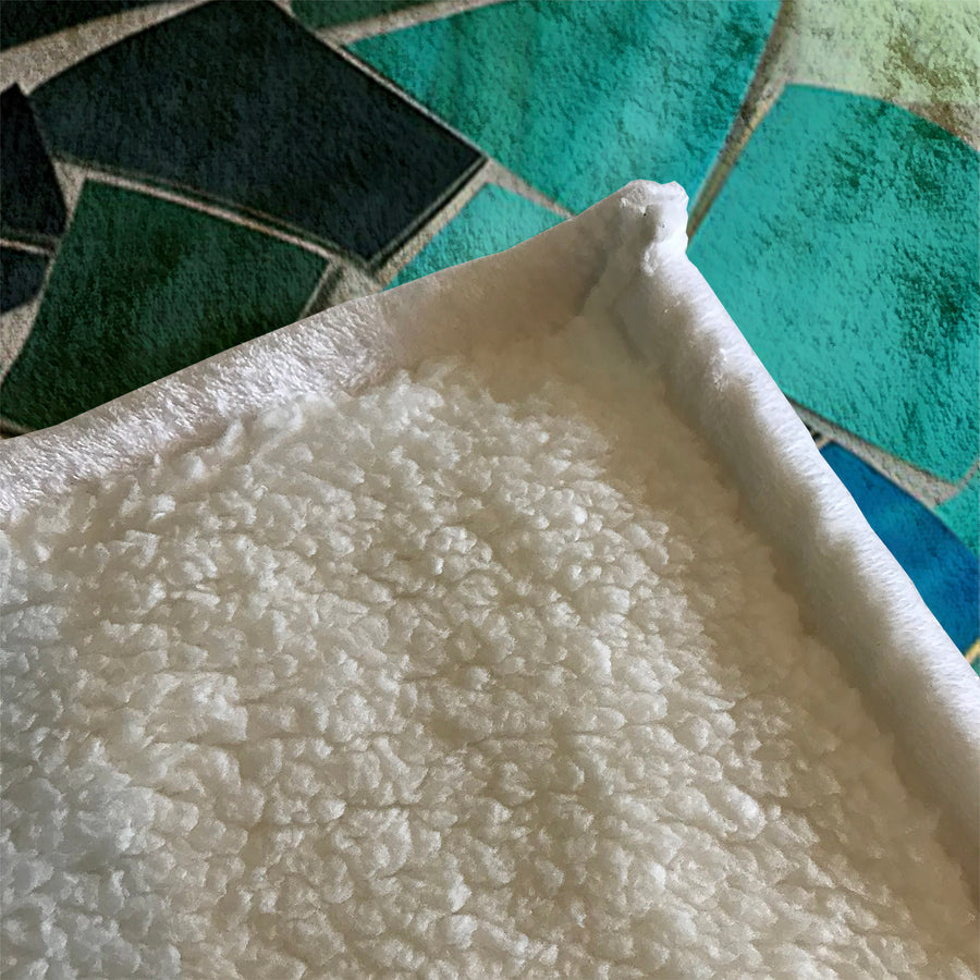 Teal Mosaic Geometric Pattern Fleece Sherpa Blanket