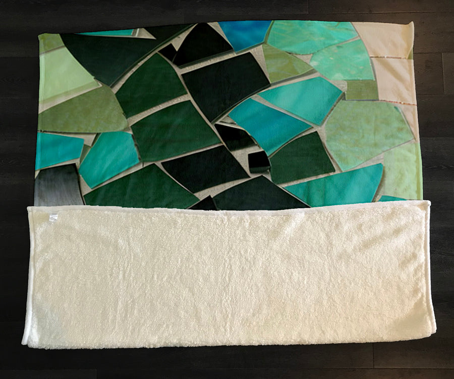 Teal Mosaic Geometric Pattern Fleece Sherpa Blanket