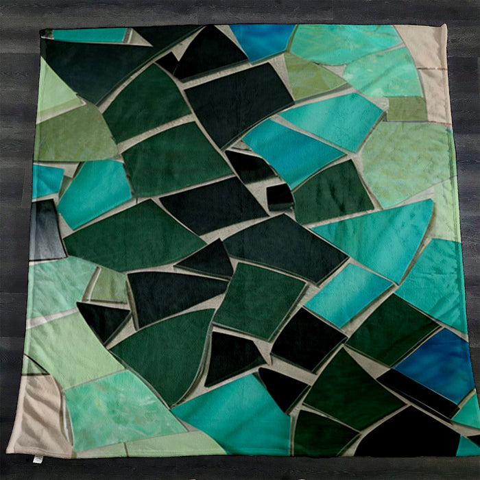 Teal Mosaic Geometric Pattern Fleece Sherpa Blanket
