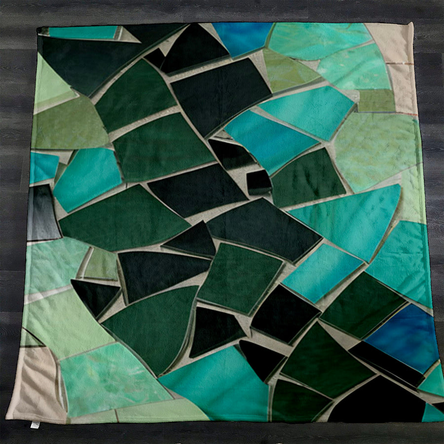 Teal Mosaic Geometric Pattern Fleece Sherpa Blanket