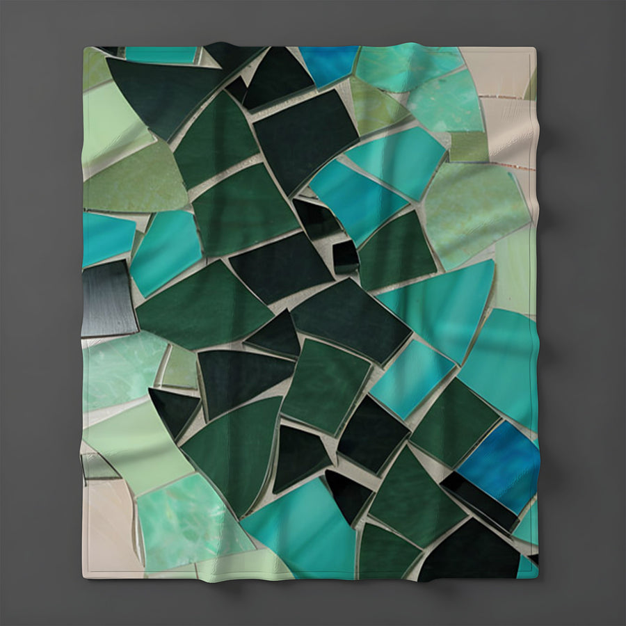 Teal Mosaic Geometric Pattern Fleece Sherpa Blanket