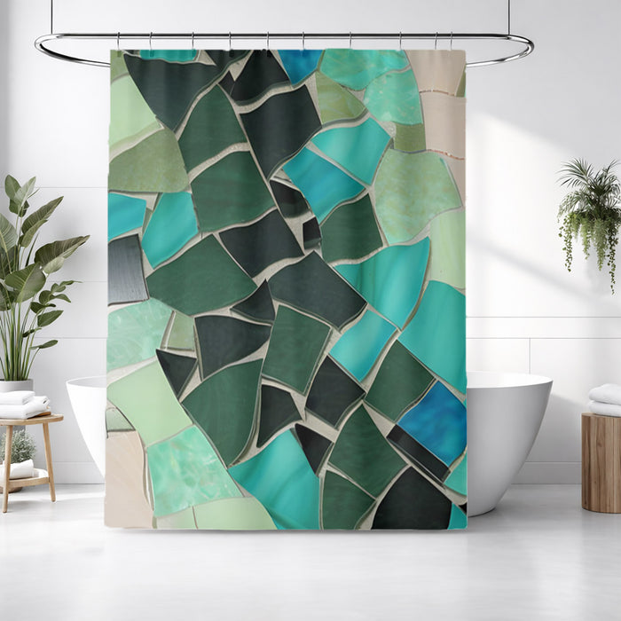 Teal Mosaic Geometric Pattern Shower Curtain