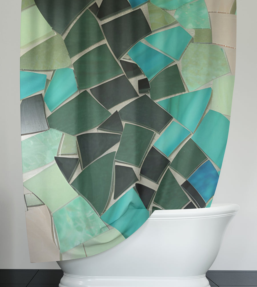 Teal Mosaic Geometric Pattern Shower Curtain
