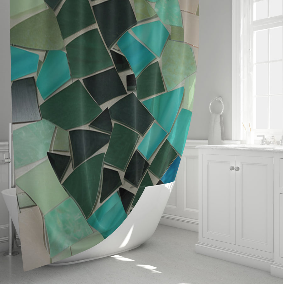 Teal Mosaic Geometric Pattern Shower Curtain