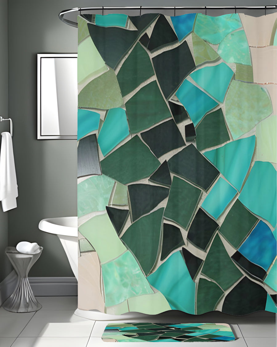 Teal Mosaic Geometric Pattern Shower Curtain
