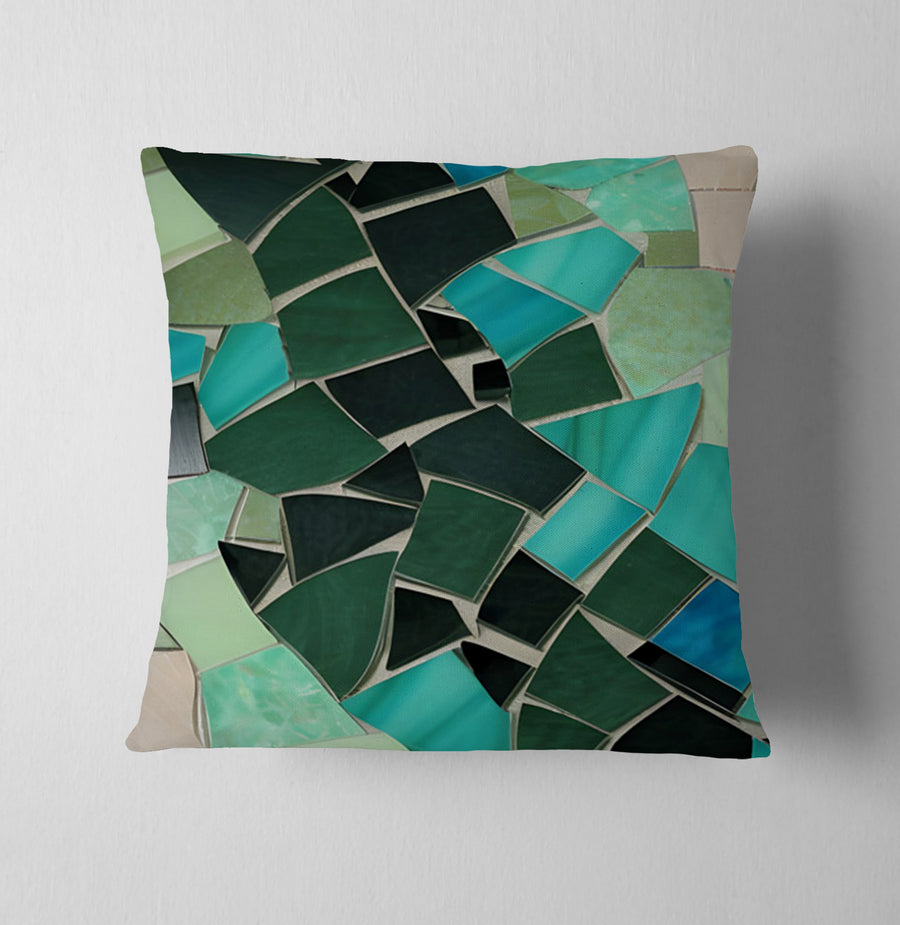 Teal Mosaic Geometric Pattern Throw Pillow Cover
