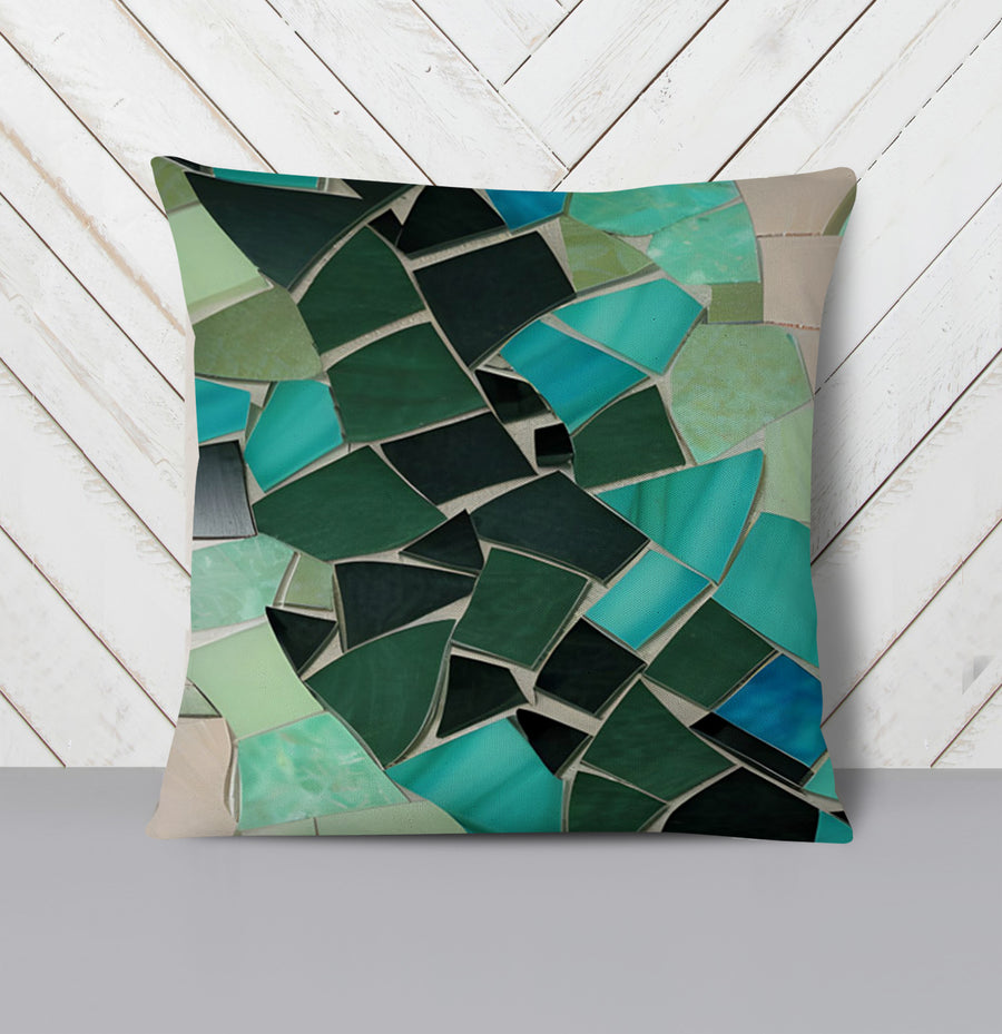 Teal Mosaic Geometric Pattern Throw Pillow Cover