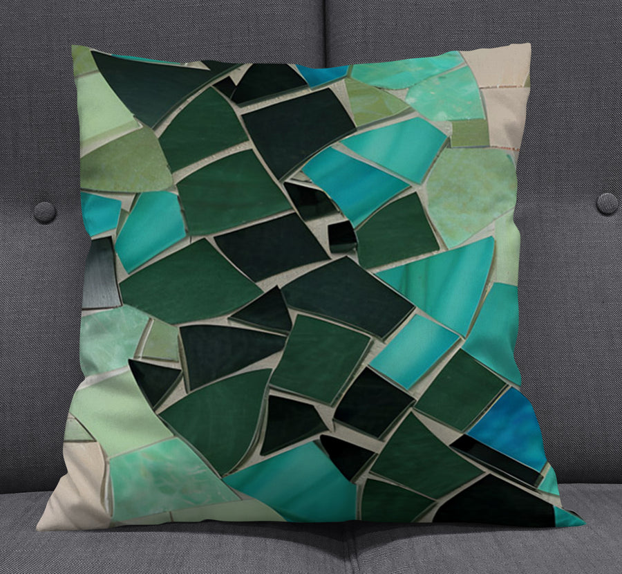 Teal Mosaic Geometric Pattern Throw Pillow Cover