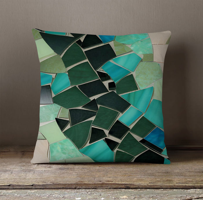 Teal Mosaic Geometric Pattern Throw Pillow Cover