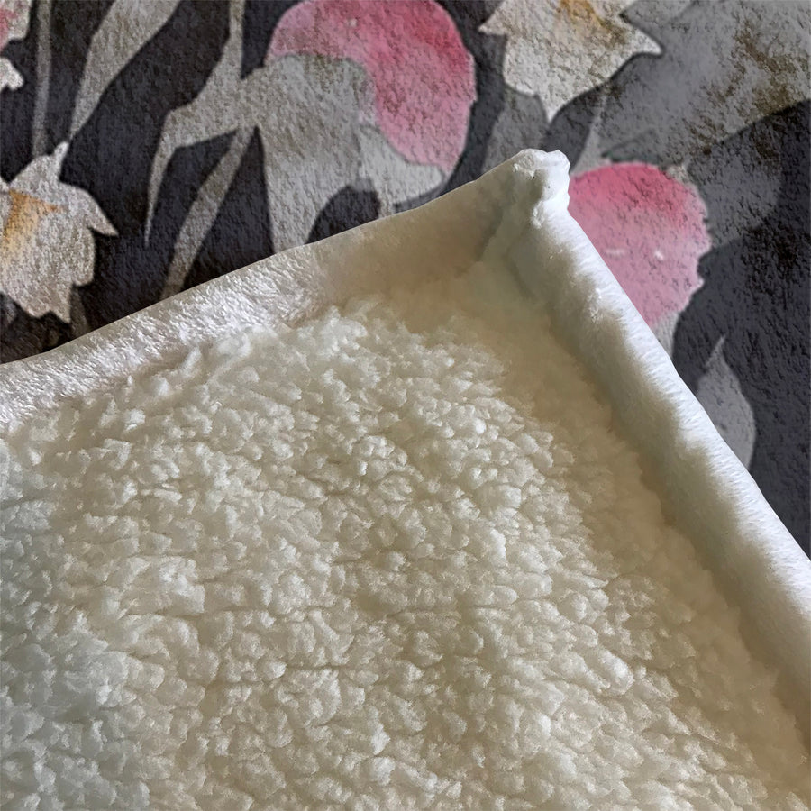 Pink Floral Botanical Pattern Fleece Sherpa Blanket