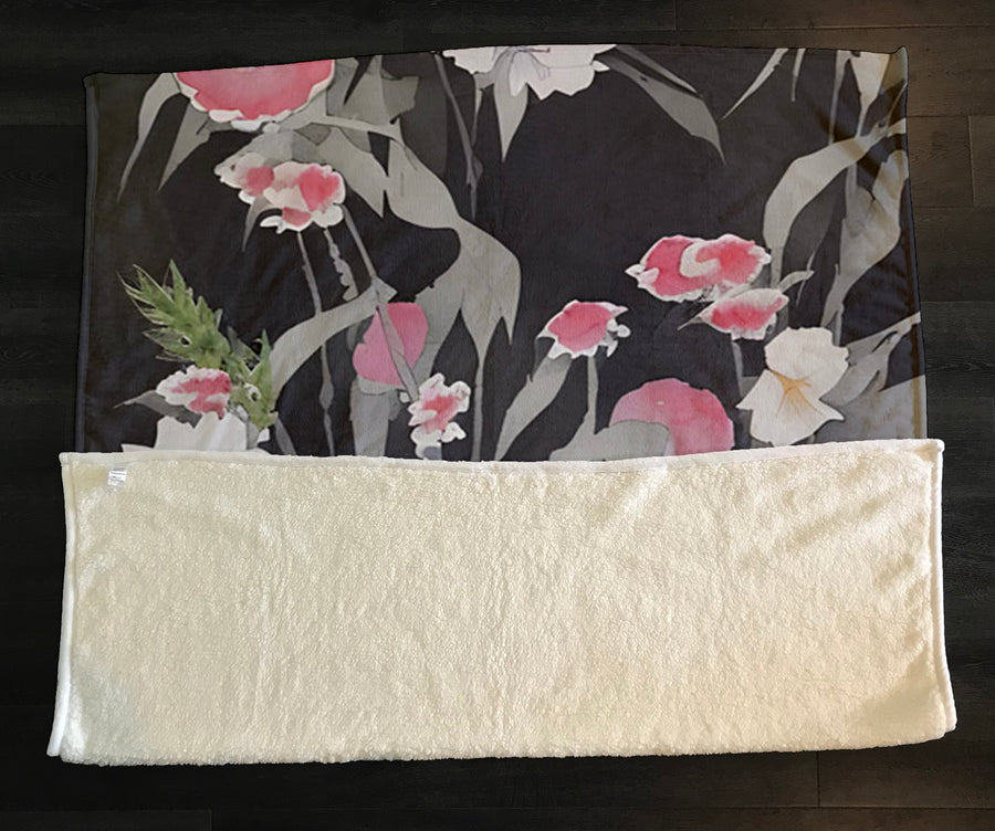 Pink Floral Botanical Pattern Fleece Sherpa Blanket