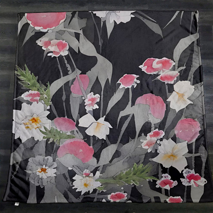 Pink Floral Botanical Pattern Fleece Sherpa Blanket