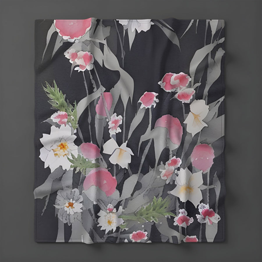 Pink Floral Botanical Pattern Fleece Sherpa Blanket