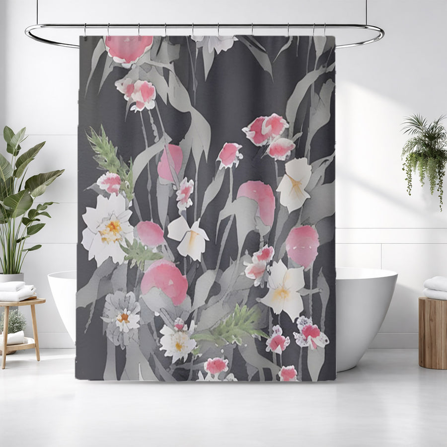 Pink Floral Botanical Pattern Shower Curtain