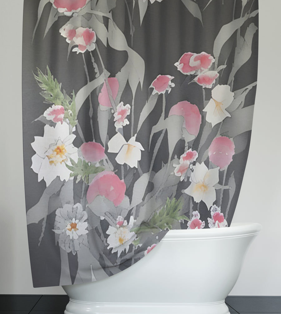 Pink Floral Botanical Pattern Shower Curtain