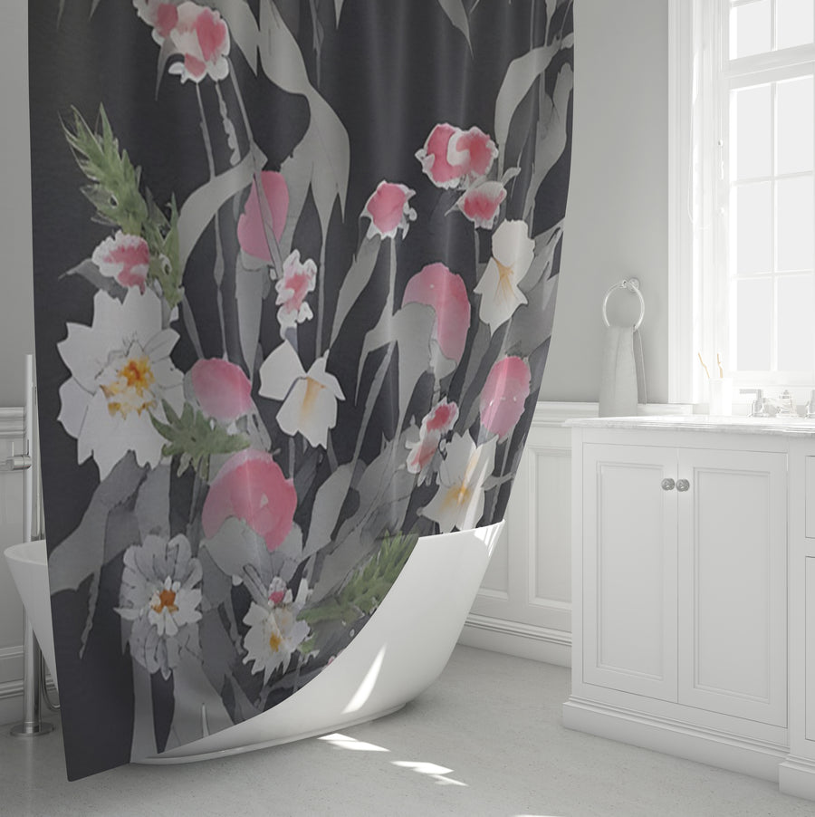 Pink Floral Botanical Pattern Shower Curtain