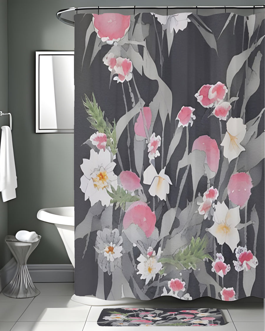 Pink Floral Botanical Pattern Shower Curtain