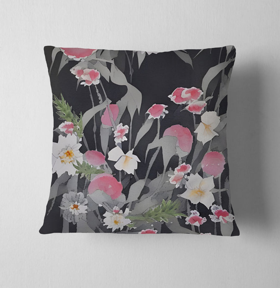 Pink Floral Botanical Pattern Throw Pillow Cover