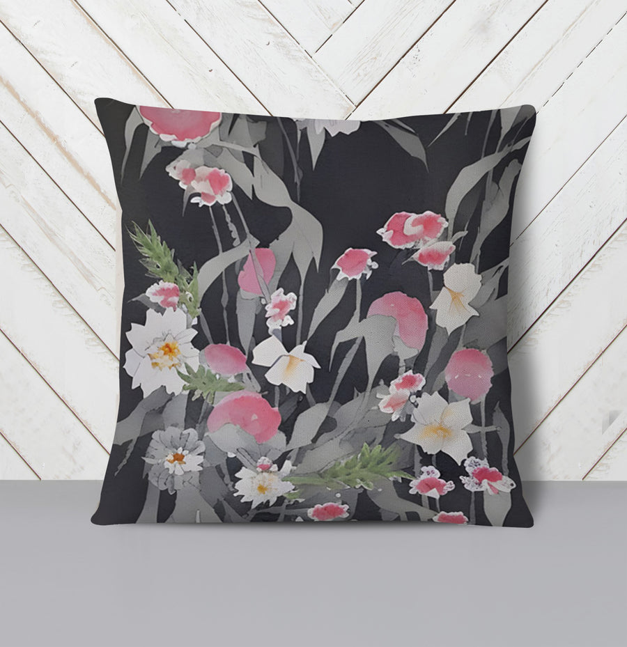 Pink Floral Botanical Pattern Throw Pillow Cover