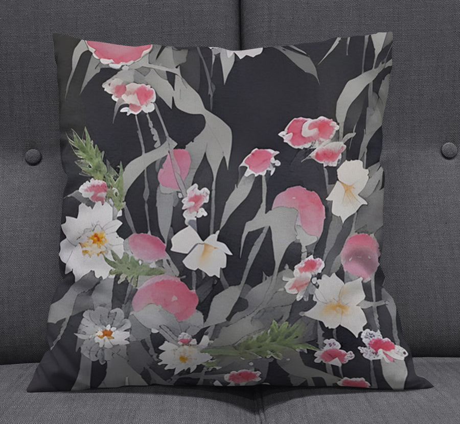 Pink Floral Botanical Pattern Throw Pillow Cover