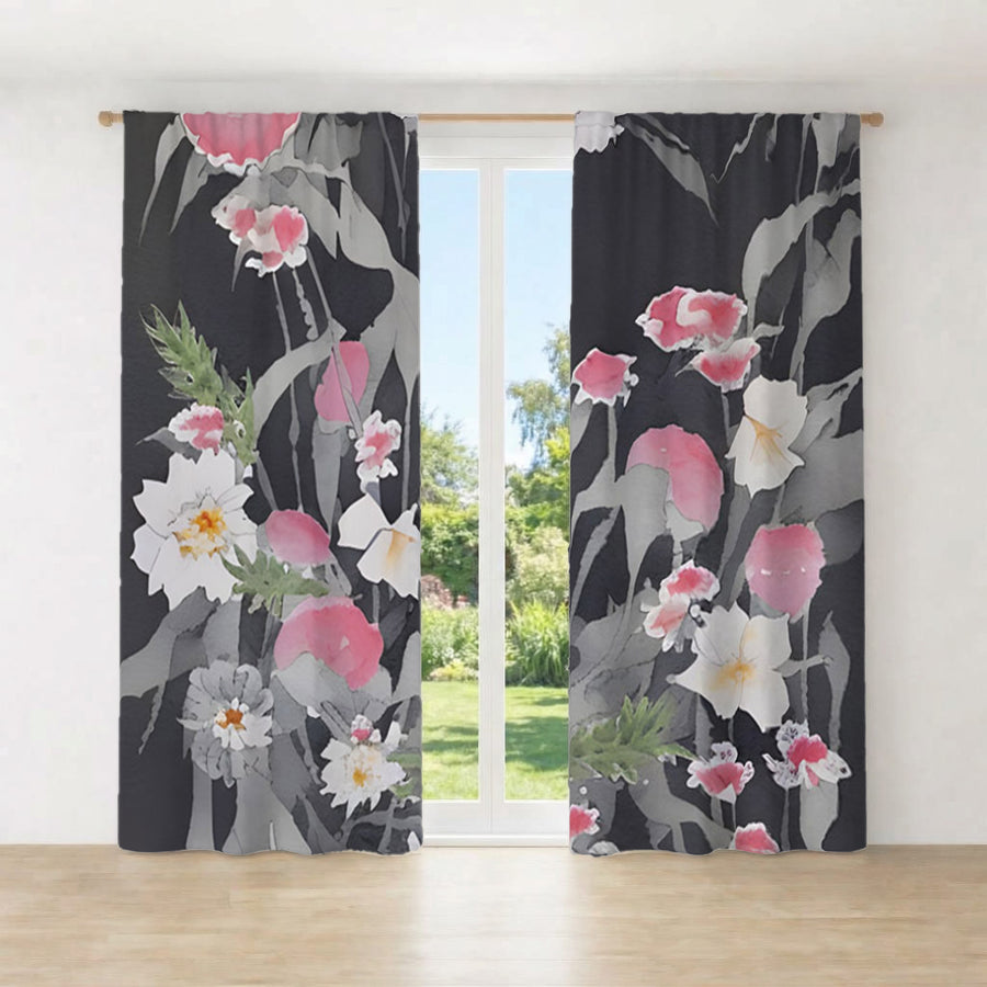 Pink Floral Botanical Pattern Window Curtains