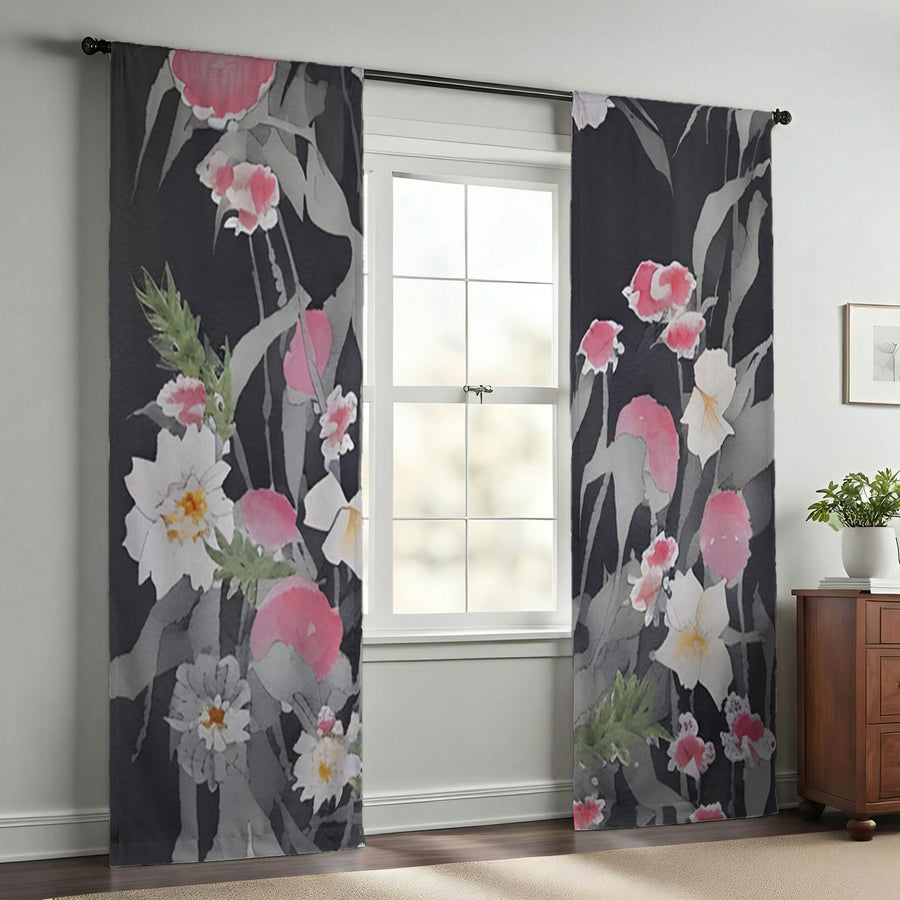 Pink Floral Botanical Pattern Window Curtains