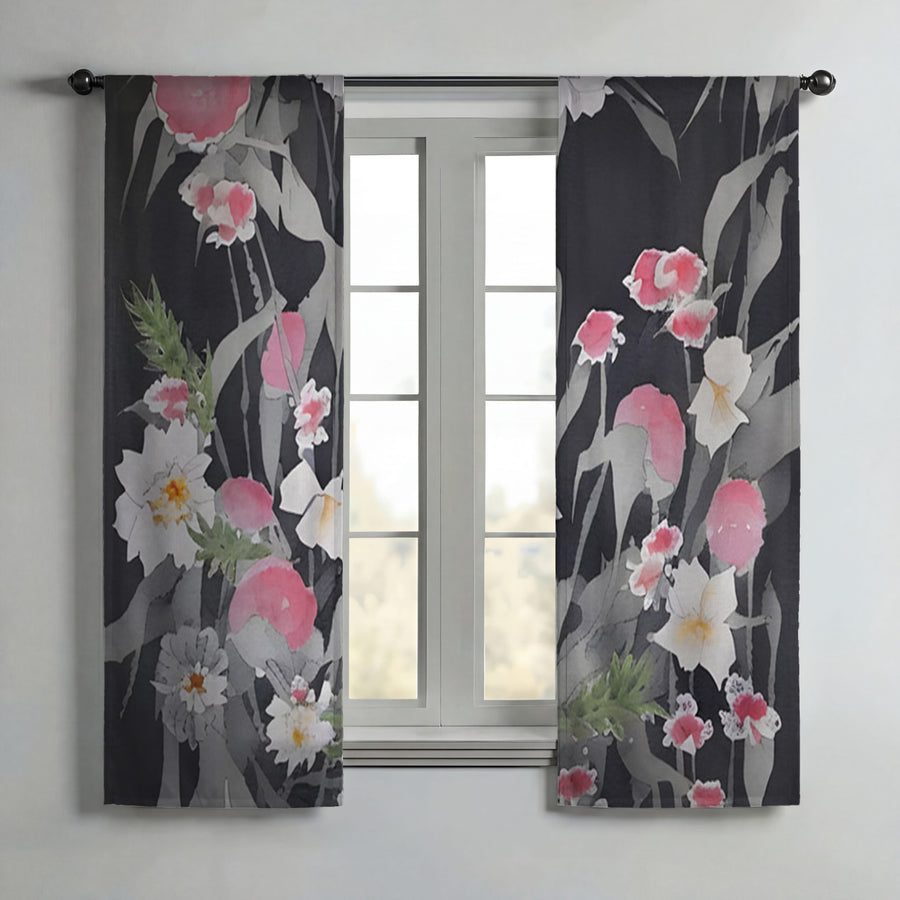 Pink Floral Botanical Pattern Window Curtains