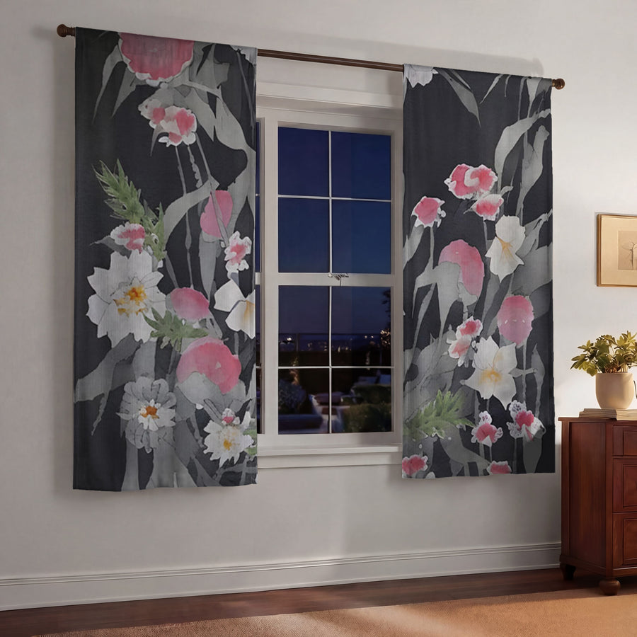 Pink Floral Botanical Pattern Window Curtains