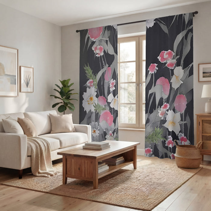Pink Floral Botanical Pattern Window Curtains