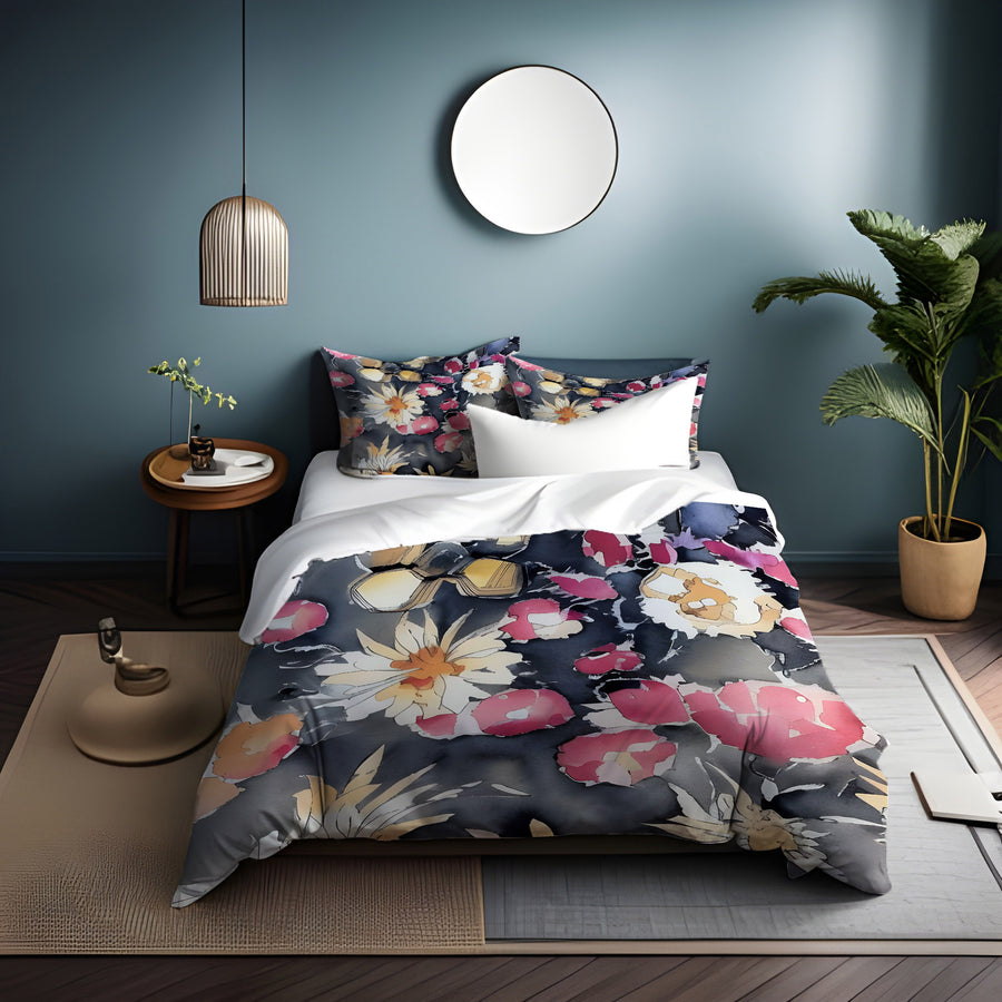 Pink Floral Garden Artwork Duvet Cover