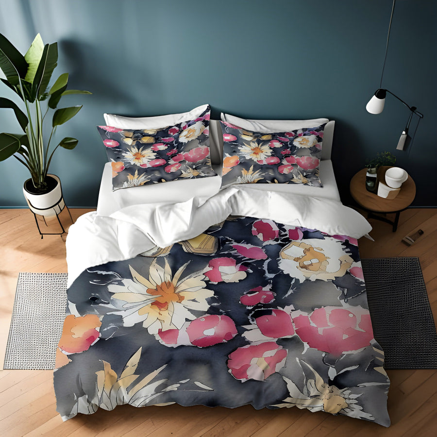 Pink Floral Garden Artwork Duvet Cover