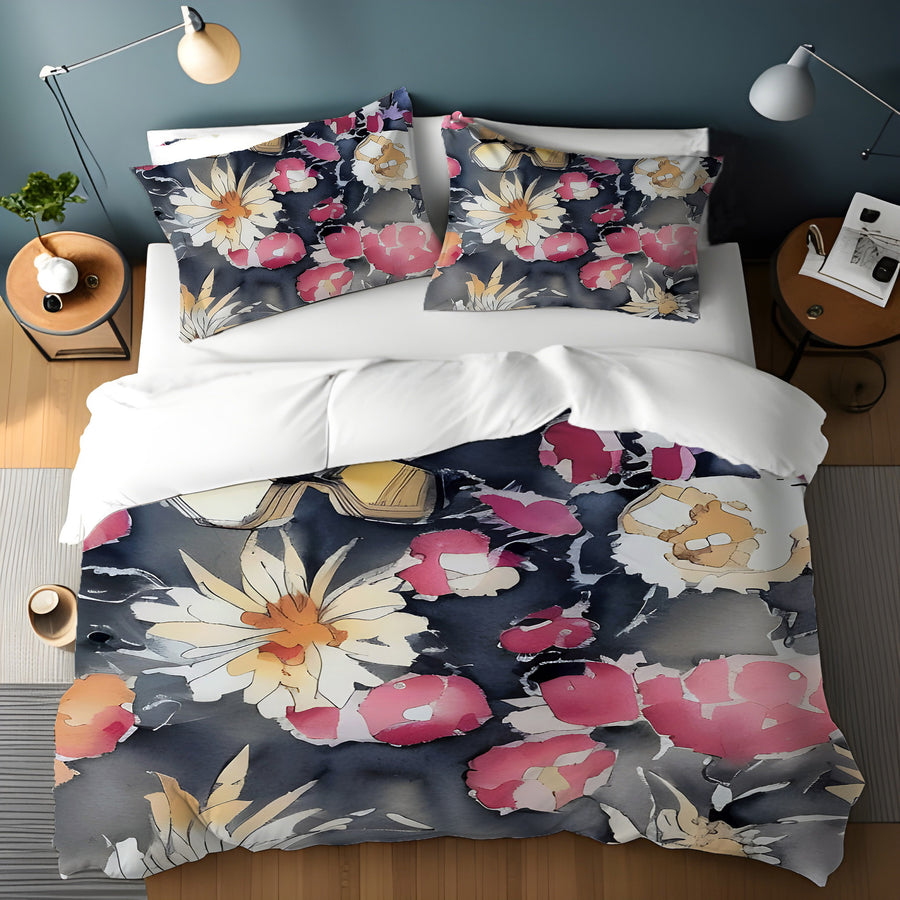 Pink Floral Garden Artwork Duvet Cover