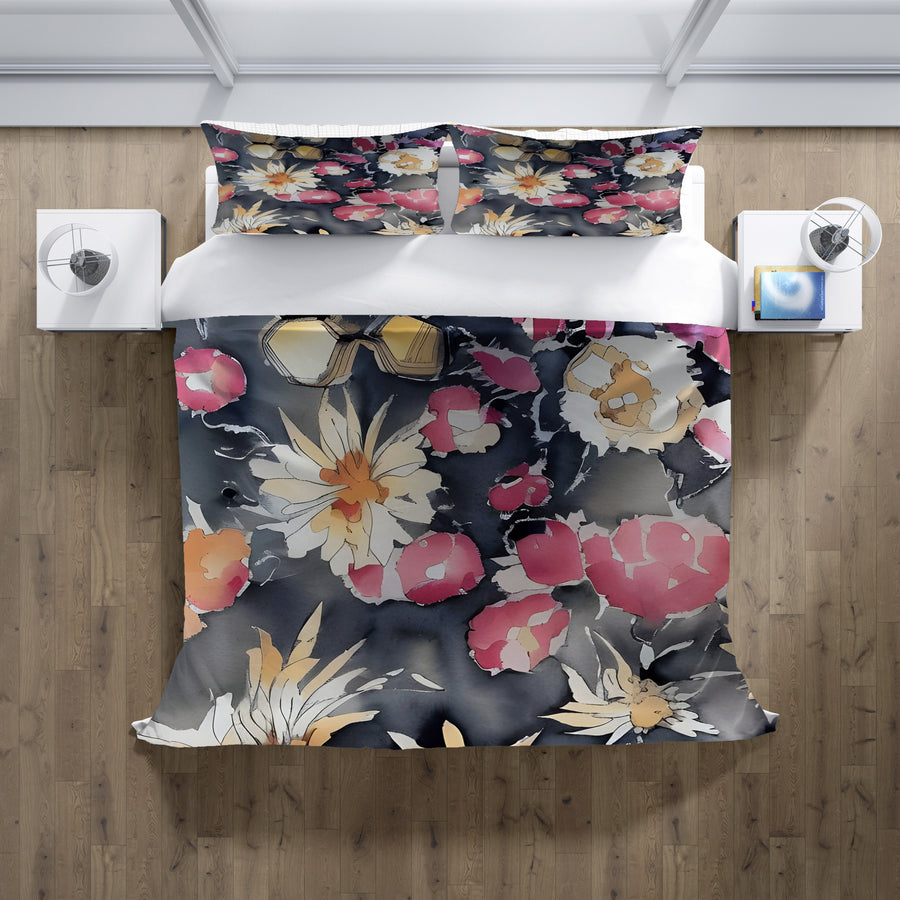 Pink Floral Garden Artwork Duvet Cover