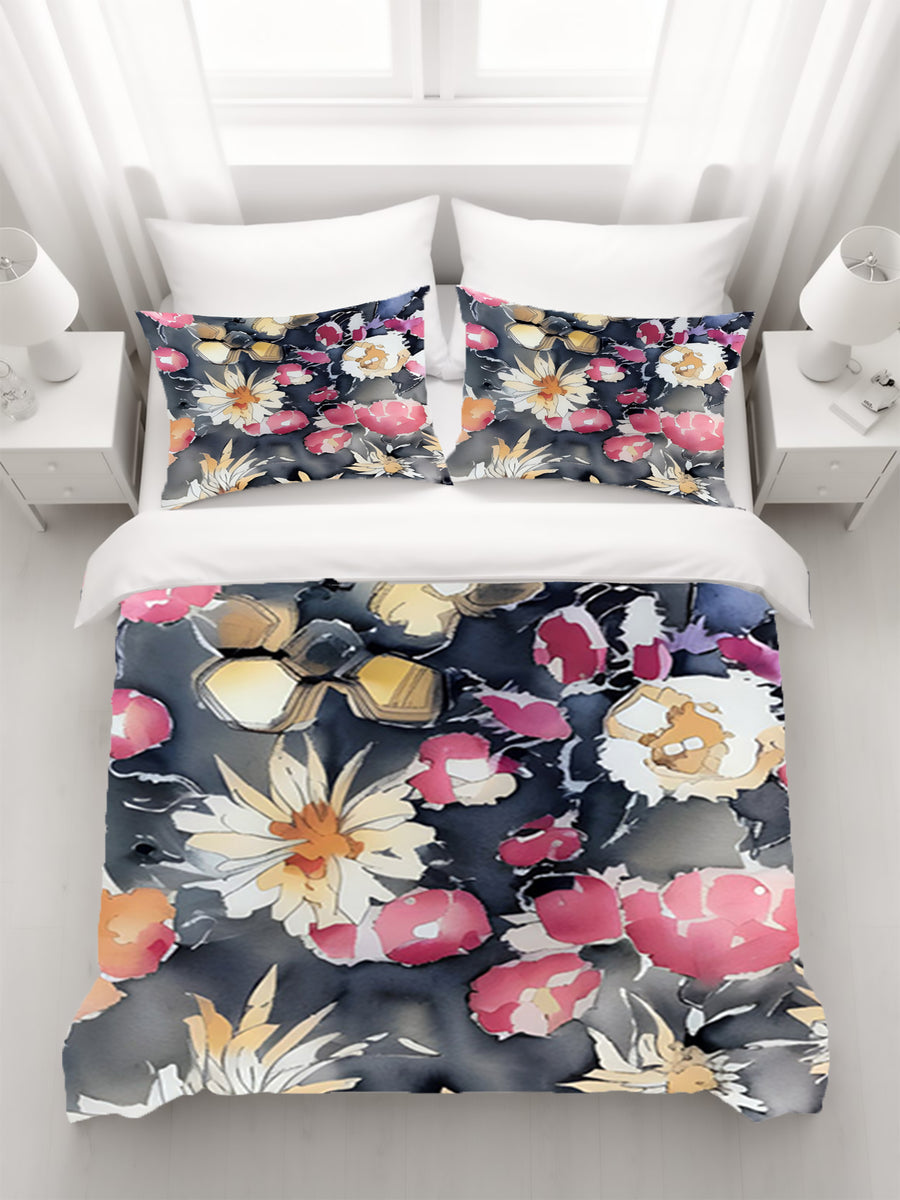 Pink Floral Garden Artwork Duvet Cover