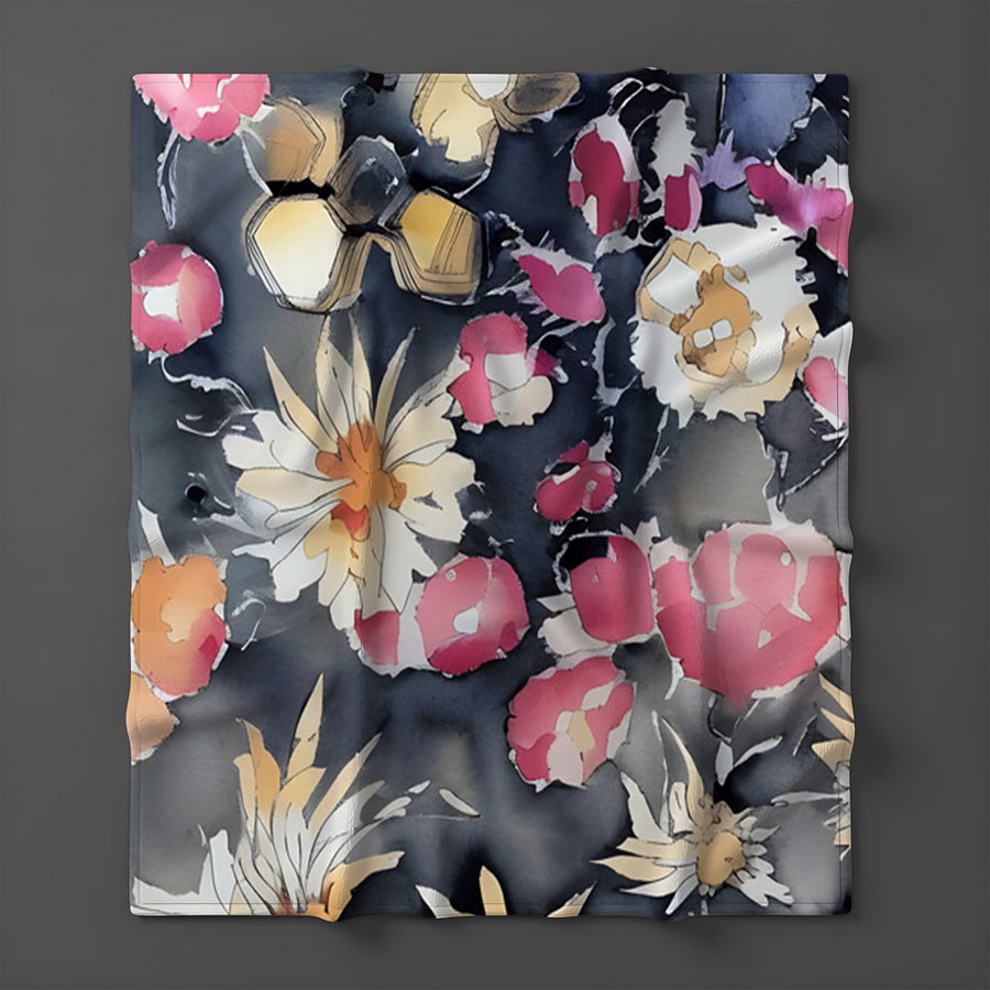 Pink Floral Garden Artwork Fleece Sherpa Blanket