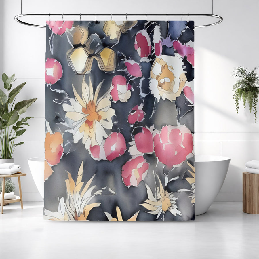 Pink Floral Garden Artwork Shower Curtain
