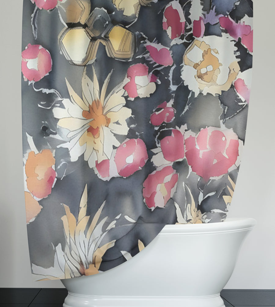 Pink Floral Garden Artwork Shower Curtain