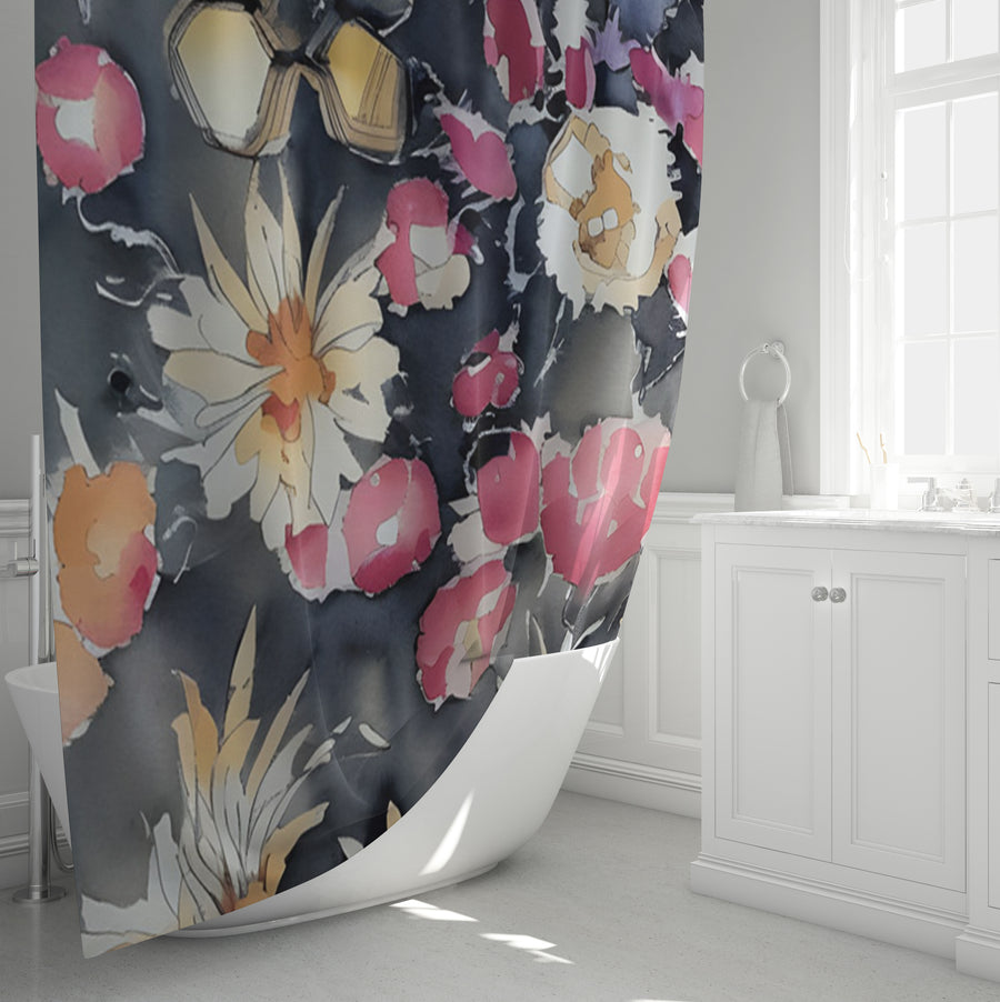 Pink Floral Garden Artwork Shower Curtain