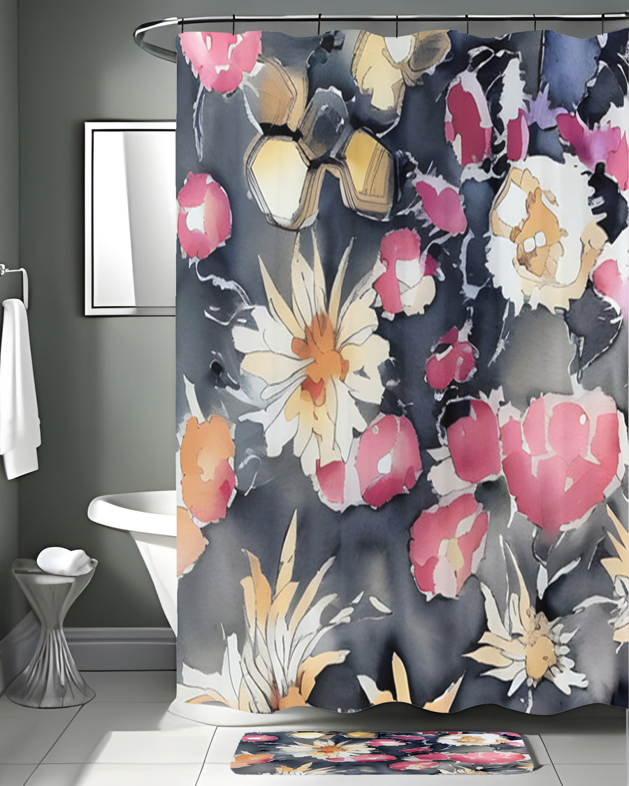 Pink Floral Garden Artwork Shower Curtain