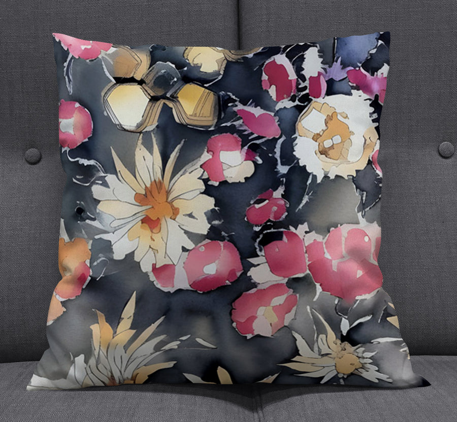 Pink Floral Garden Artwork Throw Pillow Cover