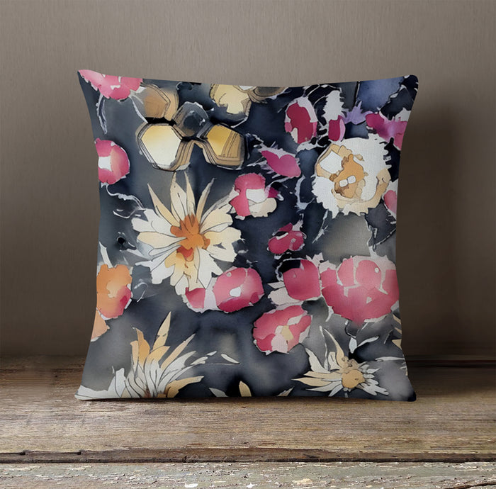 Pink Floral Garden Artwork Throw Pillow Cover