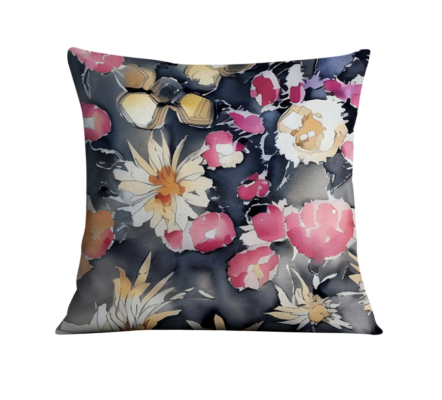 Pink Floral Garden Artwork Throw Pillow Cover