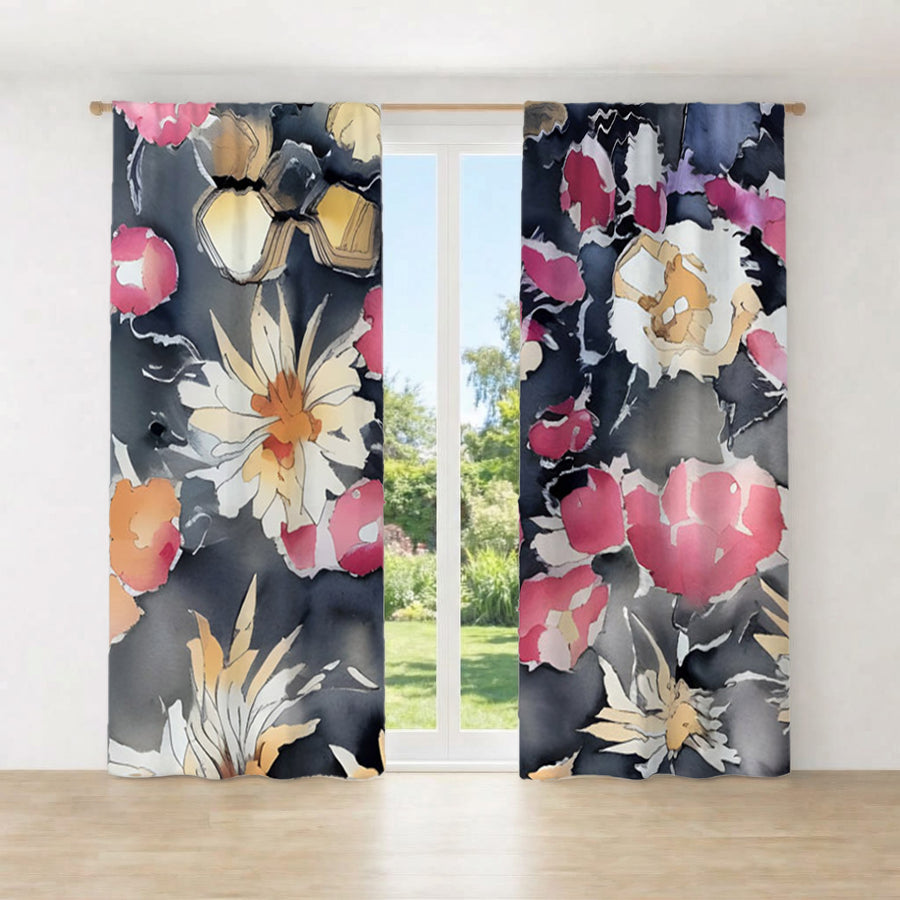 Pink Floral Garden Artwork Window Curtains