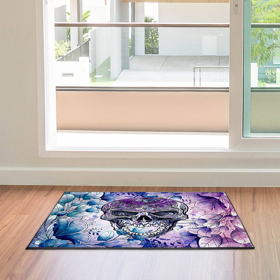 Watercolor Skull Door Rug | Front Doormat - Deja Blue Studios