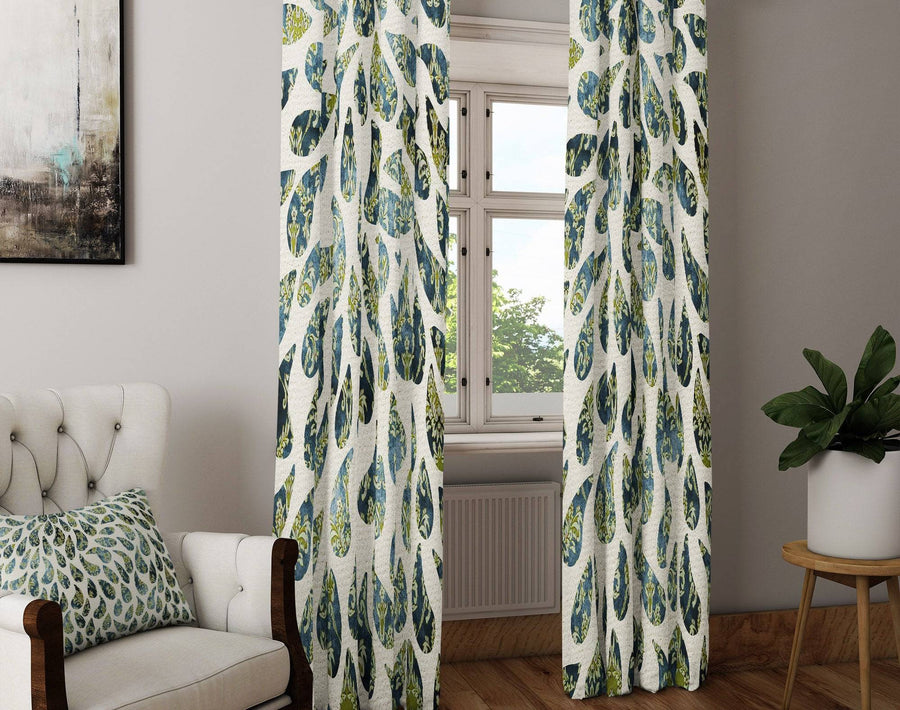 Light Green Raindrop Pattern Window Curtains - Deja Blue Studios