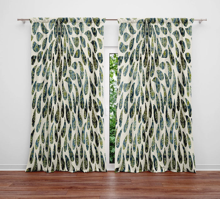 Light Green Raindrop Pattern Window Curtains - Deja Blue Studios
