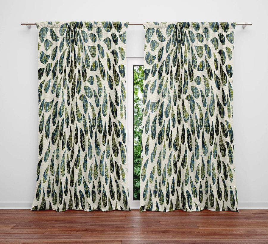 Light Green Raindrop Pattern Window Curtains - Deja Blue Studios