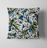 Green and Blue Glitter Floral Throw Pillow - Deja Blue Studios