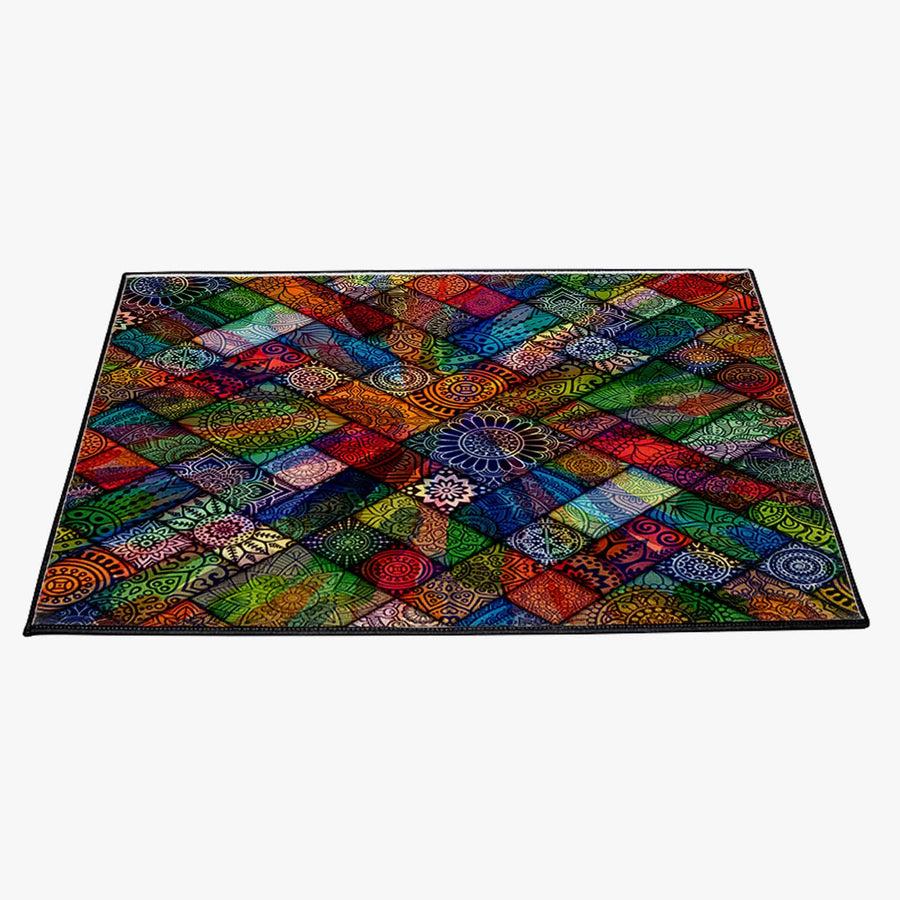 Mandala Watercolor Blocks Door Rug | Front Doormat - Deja Blue Studios